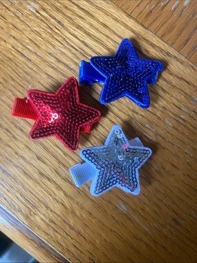 Sequin Star Hair Clips for Kids - Red, Blue, White